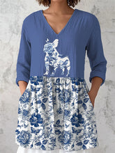 Frauen Pudel Blumen Baumwolle und Leinen T-Shirt